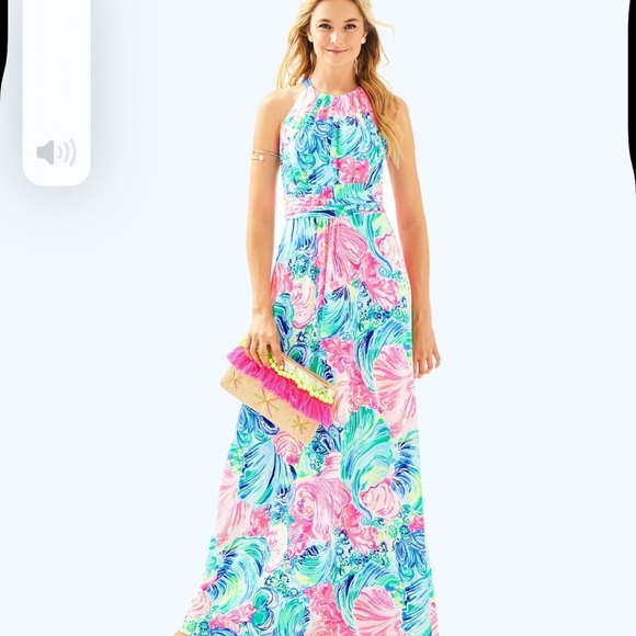 Lilly Pulitzer Dresses & Skirts - New Lilly Pulitzer MARTINA MAXI Halter Long DRESS Beach Please Bow Pink sz M
